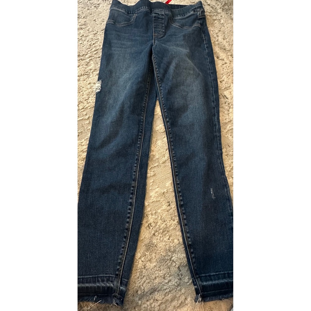 Spanx Ankle Jean-ish‎ Leggings Indigo Distressed Raw Hem Pull On Jeans S